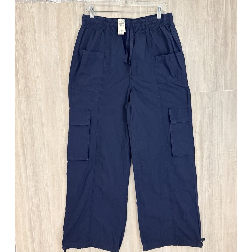 AERIE Pants Women's Medium High Waisted Go-For-It Baggy Cargo Navy Wide Leg